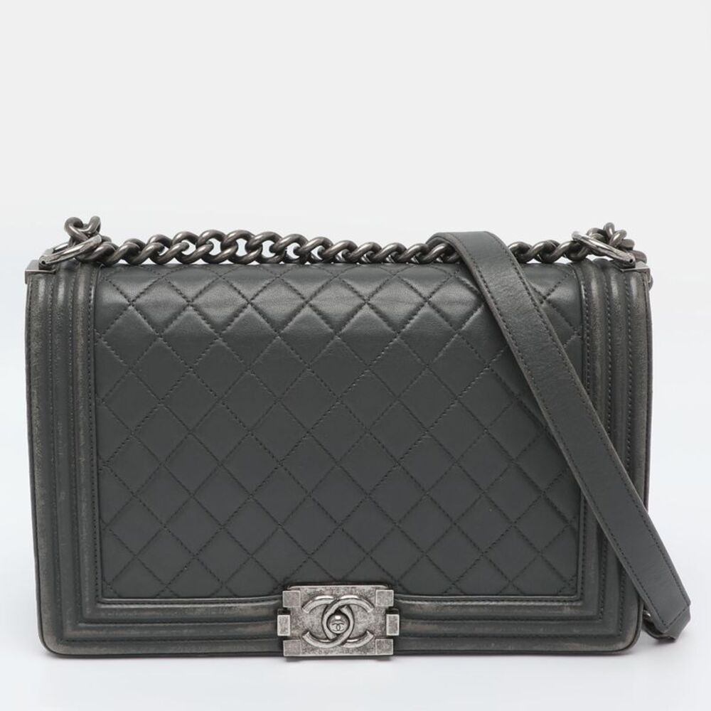 Chanel Boy New Medium Grey Quilted Leather Flap Bag